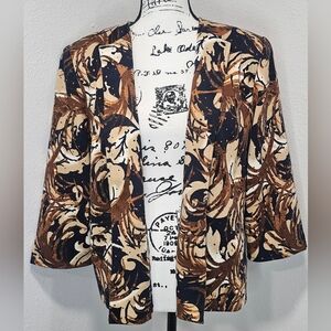 Alfred Dunner Women’s Floral Open Front Blazer Jacket Size 14P Blue Brown Tan